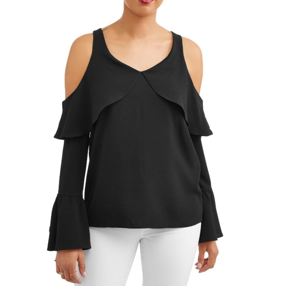 NWT•LNV•Cold Shoulder Long Sleeve Blouse Black
